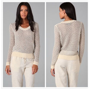 Rag & Bone Exeter Round Neck White Grey Linen Size Small Open Knit Sweater